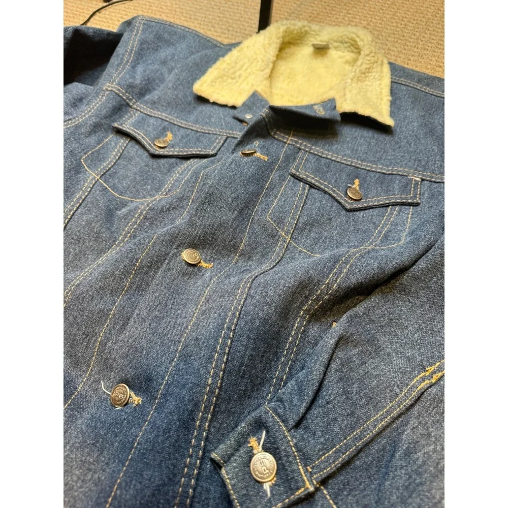 Pure Stuff‎ Mens Sherpa Lined Denim Jacket Blue Button Up Size Large